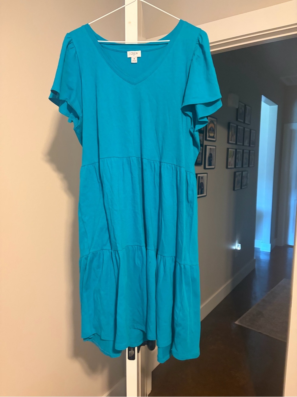 J. Crew Teal V-Neck Tiered Midi Dress